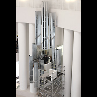 Berlin, St. Hedwigs-Kathedrale, Baustelle 2024 - Blick vom Kuppelumgang auf die Orgel im Aufbau