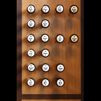 Berlin, Universitt der Knste (UDK), Rechte Registerstaffel am Spieltisch der groen Orgel in der Aula