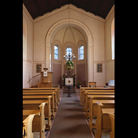 Glienicke / Nordbahn, Dorfkirche, Innenraum in Richtung Chor