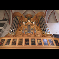 Hamburg, Hauptkirche St. Jacobi, Orgelempore perspektivisch mit Bildern von Otto Wagenfeldt (um 1650)