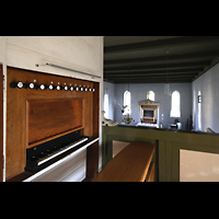 Hohen Neuendorf, Dorfkirche, Blick ber den Spieltisch in die Kirche