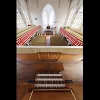 Norderney, Inselkirche, Blick ber den Spieltisch in die Kirche