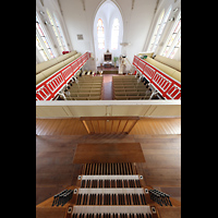Norderney, Inselkirche, Blick ber den Spieltisch in die Kirche