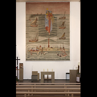 Norderney, Kath. Kirche Stella Maris, Altarraum mit groem lbild von Richard Seewald (1931)