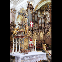 Ottobeuren, Abtei - Basilika St. Alexander und Theodor, Blick ber den Altar zur Dreifaltigkeitsorgel