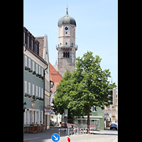 Weilheim i.OB., Stadtpfarrkirche Mari Himmelfahrt, Turm,. Ansicht von der Apothekergasse