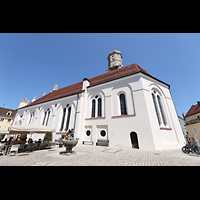 Weilheim i.OB., Stadtpfarrkirche Mari Himmelfahrt, Ansicht von Sdosten vom Kirchplatz