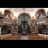 Muri, Klosterkirche, Evangelien- und Epistelorgel mit Chorraum, beleuchtet