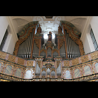 Muri, Klosterkirche, Hauptorgel-Empore beleuchtet