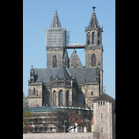 Magdeburg, Dom St. Mauritius und Katharina, Chor und Türme von der Elbe aus