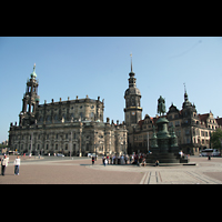 Dresden, Kathedrale (ehem. Hofkirche), Kathedrale und Hausmannsturm vom Theaterplatz aus