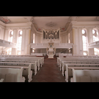 Saarbrcken, Ludwigskirche, Innenraum / Hauptschiff in Richtung Orgel