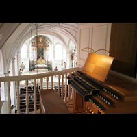 Dachau, St. Jakob, Mechanischer Spieltisch mit Blick in die Kirche