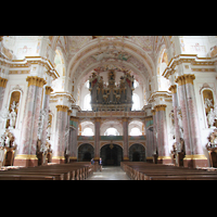 Fürstenfeldbruck, Klosterkirche, Innenraum / Hauptschiff in Richtung Orgel