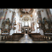 Ottobeuren, Abtei - Basilika St. Alexander und Theodor, Innenraum / Hauptschiff in Richtung Marienorgel
