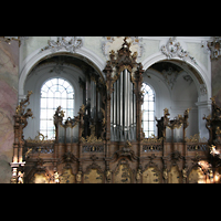 Ottobeuren, Abtei - Basilika St. Alexander und Theodor, Blick von der Empore der Heilig-Geist-Orgel zur Dreifaltigkeitsorgel