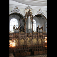 Ottobeuren, Abtei - Basilika St. Alexander und Theodor, Blick von der Empore der Heilig-Geist-Orgel zur Dreifaltigkeitsorgel