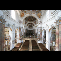 Ottobeuren, Abtei - Basilika, Blick von der Empore der Marienorgel in die Kirche
