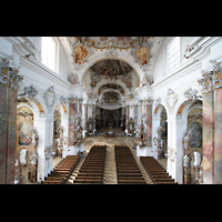 Ottobeuren, Abtei - Basilika St. Alexander und Theodor, Blick von der Empore der Marienorgel in die Kirche