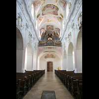 Ochsenhausen, Klosterkirche St. Georg, Innenraum / Hauptschiff in Richtung Hauptorgel