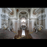 Füssen, Basilika St. Mang, Blick über das Rückpositiv der Hauptorgel in die Basilika