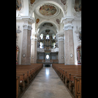 Füssen, Basilika St. Mang, Innenraum / Hauptschiff in Richtung Orgel