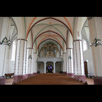 Gransee, Stadtkirche St. Marien, Innenraum / Hauptschiff in Richtung Orgel