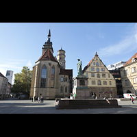 Stuttgart, Stiftskirche, Schillerplatz mit Stiftskirche und Schillerdenkmal