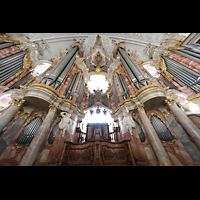 Weingarten, Basilika  St. Martin, Orgel mit Spieltisch