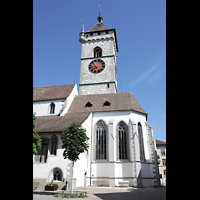 Schaffhausen, St. Johann, Chor und Turm, Ansicht von der Vordergasse