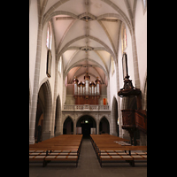Vevey, Saint-Martin, Innenraum in Richtung Orgel (unbeleuchtet)