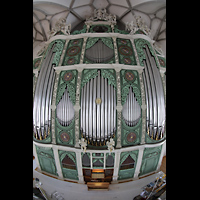 Görlitz, St. Peter und Paul (Sonnenorgel), Gesamte Orgel mit Spieltisch von einer Hebebühne aus fotografiert