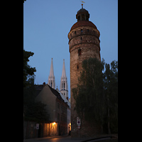 Görlitz, St. Peter und Paul (Sonnenorgel), Nikolaiturm und Blick zur Peterskirche im Abendlicht