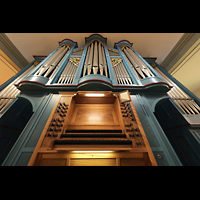 La Tour-de-Peilz, Temple de Saint-Thodule, Orgel mit Spieltisch perspektivisch