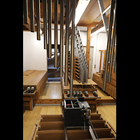 Blick vom Röhrenglockenspiel des Fernwerks in Pfeifenkammer - im Mai 2021 in Restaurierung Passau, Dom St. Stephan, Blick vom Röhrenglockenspiel des Fernwerks in Pfeifenkammer - im Mai 2021 in Restaurierung