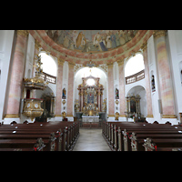 Waldsassen, Dreifaltigkeitskirche (Wallfahrtskirche der Heiligsten Dreifaltigkeit), Innenraum in Richtung Altar