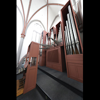 Mönchengladbach, Citykirche, Orgel mit Spieltisch und Regalwerk seitlich