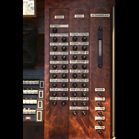 Rechte Registerstaffel des mechanischen Spielschranks der Hauptorgel Passau, Dom St. Stephan, Rechte Registerstaffel des mechanischen Spielschranks der Hauptorgel