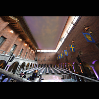 Stockholm, Stadshus (City Hall), Blick vom Treppenaufgang in den Saal - links oben die Ogelkammer