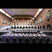 Stockholm, Stadshus (City Hall), Saal mit Orgel (hinter dem Grill unter der Decke)