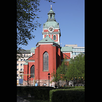 Stockholm, S:t Jakobs kyrka, Blick vom Kungstrdgrden-Park auf den Chor (Ostseite)