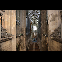 Köln (Cologne), Dom St. Peter und Maria, Blick von den Hochdrucktuben an der Westwand in den Dom und zur Langhausorgel