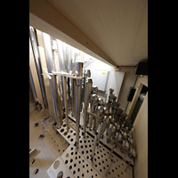 Balkonorgel Nord im Aufbau Juli 2023 - hinten: Klarinetten und Flügelhorn Passau, Dom St. Stephan, Balkonorgel Nord im Aufbau Juli 2023 - hinten: Klarinetten und Flügelhorn