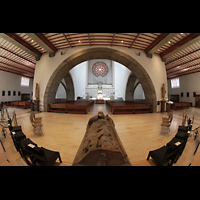 Regensburg, St. Wolfgang, Vorhalle mit Abguss des Grabes des Hl. Wolfgang mit Blick zur Orgel