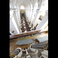 Vilnius, Arkikatedra (Kathedrale), Blick vom Dach der Orgel entlang der Prospektpfeifen in die Kathedrale