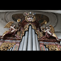Muri, Klosterkirche, Figurenschmuck auf der Epistelorgel