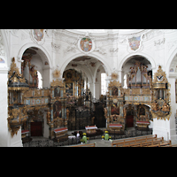 Muri, Klosterkirche, Blick von einer Seitenempore zur Evangelien- und Epistelorgel