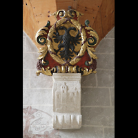Sion (Sitten), Notre-Dame-de-Valère (Burgkirche), Detail und Wappen unterhalb der Orgelempore