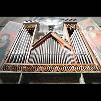 Sion (Sitten), Notre-Dame-de-Valre (Burgkirche), Blick vom Spieltisch nach oben auf den Prospekt