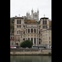 Lyon, Cathédrale Saint-Jean, Blick vom Ufer der Saône zur Kathedrale und zu Notre-Dame de Fourvière